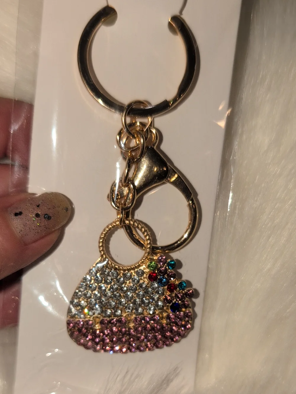 Ella Gold-Tone Crystal Purse Keychain with Pink and Multicolor Gems